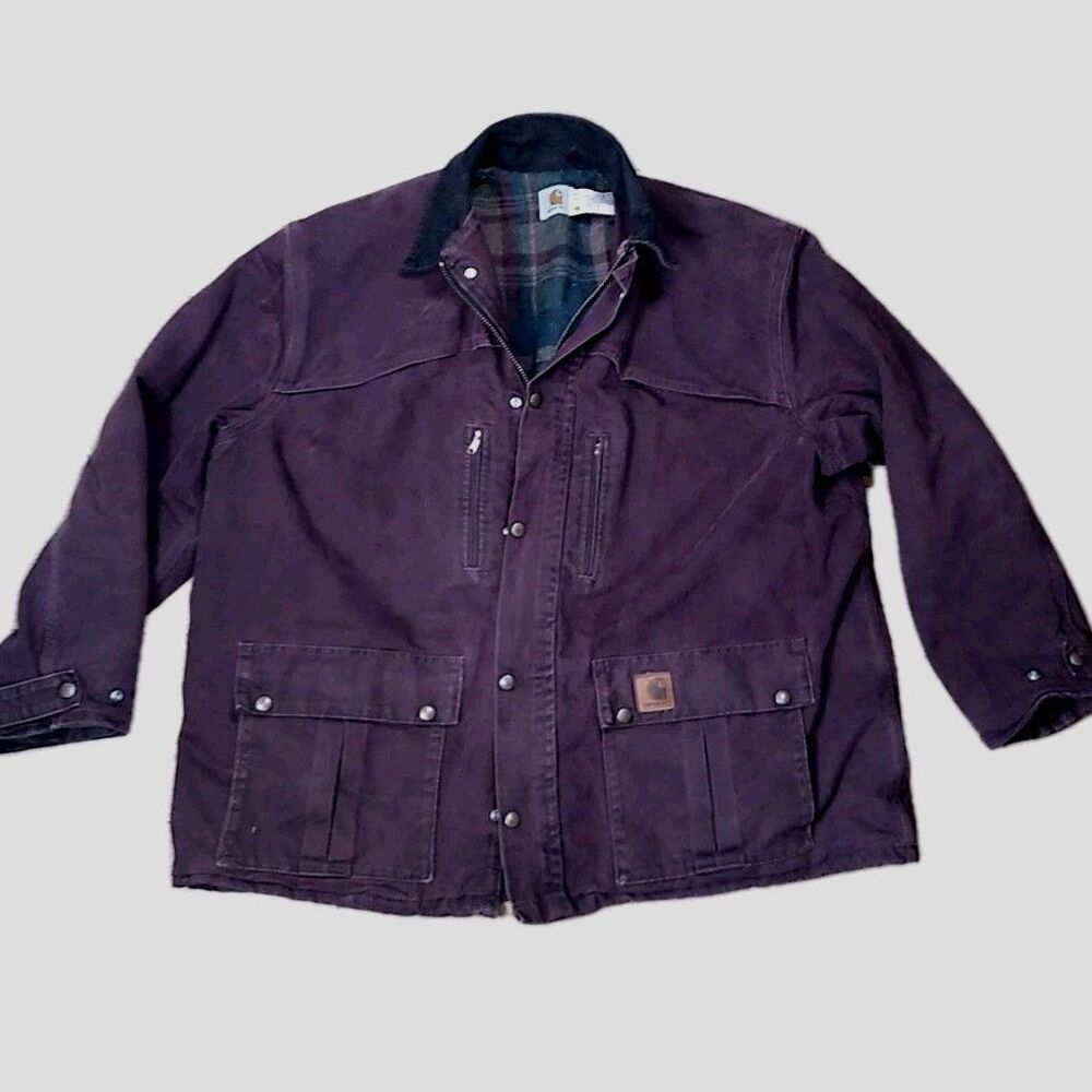 VTG CARHARTT Chore Jacket Burgundy Blanket Lined Coat 90s Made in USA Union 2XL